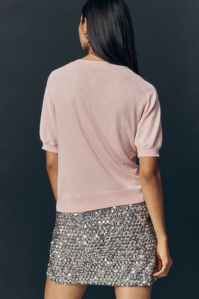 Maeve Short-Sleeve Crew-Neck Cardigan Sweater #3