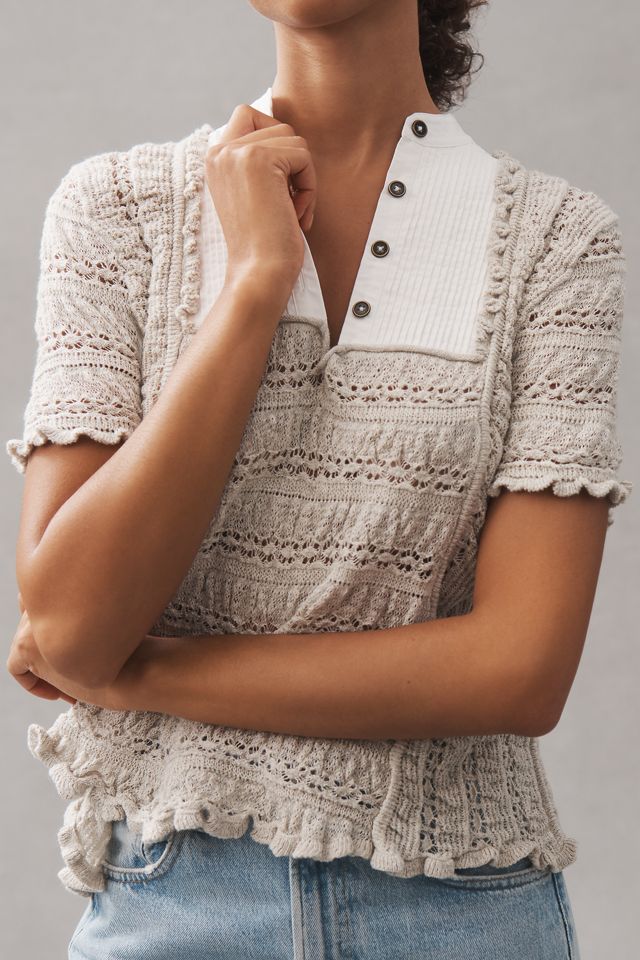 By Anthropologie Pointelle Sweater Tee #1
