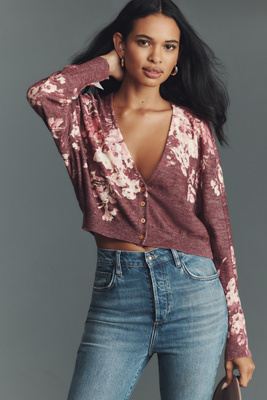 Pilcro Linen Blend Relaxed V-neck Cardigan Sweater In Pink