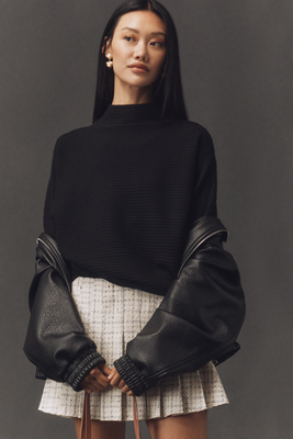 By Anthropologie Mock-neck Wide-sleeve Sweater In Black