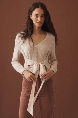By Anthropologie Belted Wool Cashmere Cardigan Sweater