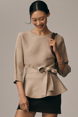 Maeve Ribbed Belted Jumper In Brown