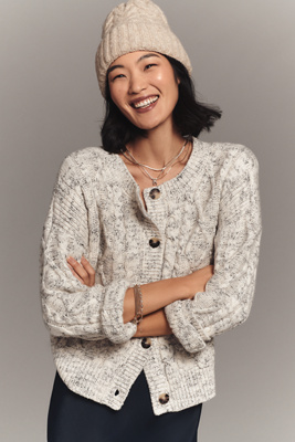 Maeve Wool Blend Cable-knit Cardigan Sweater In Gray