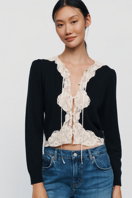 RIXO Tassia Cashmere Wool Lace Trimmed Cardigan by Anthropologie