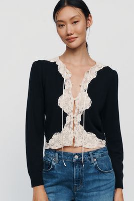 RIXO Tassia Cashmere Wool Lace Trimmed Cardigan