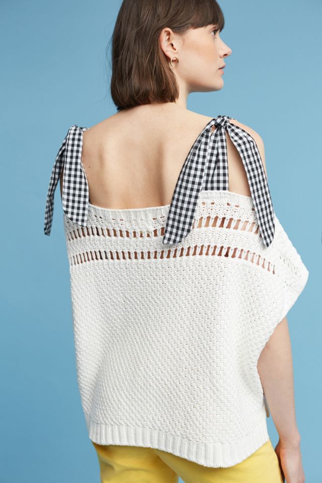 Gingham Ribbon-Sleeve Sweater #2
