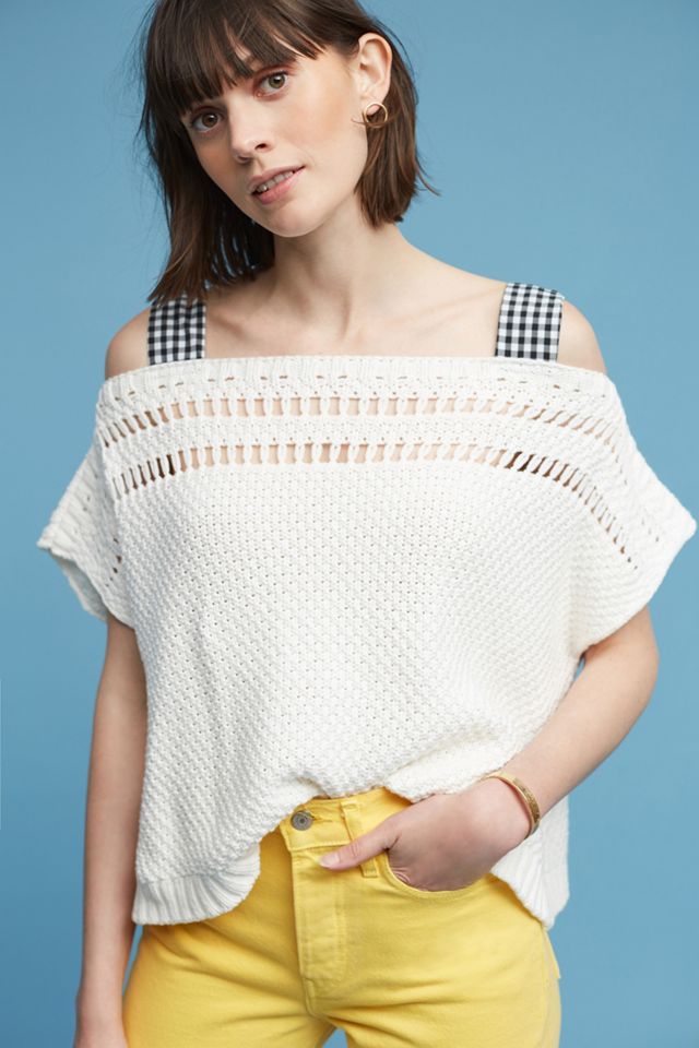 Gingham Ribbon-Sleeve Sweater #1