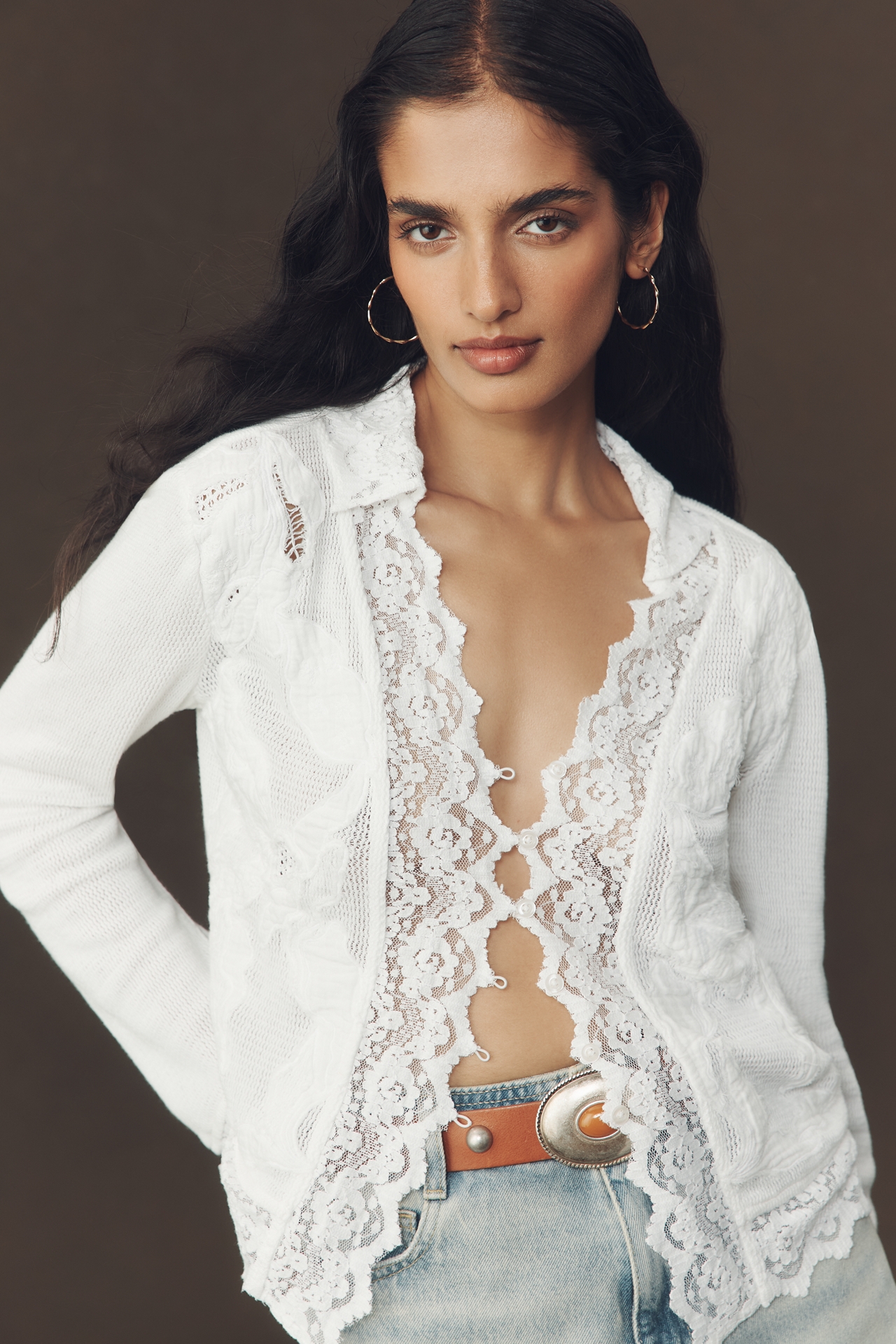 By Anthropologie Lightweight Lace Cardigan Sweater
