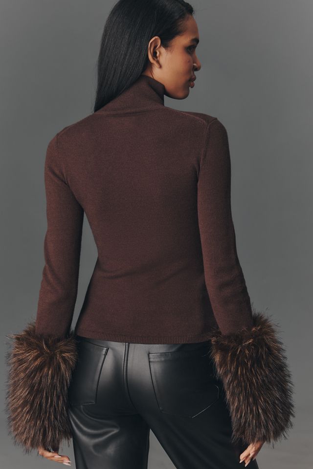 APPARIS Aspen Faux-Fur Cuff Turtleneck Sweater #1