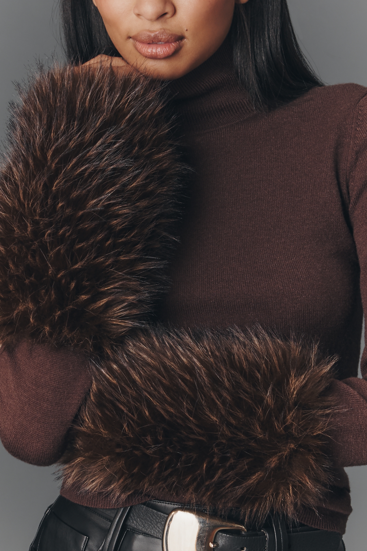 APPARIS Aspen Faux-Fur Cuff Turtleneck Sweater