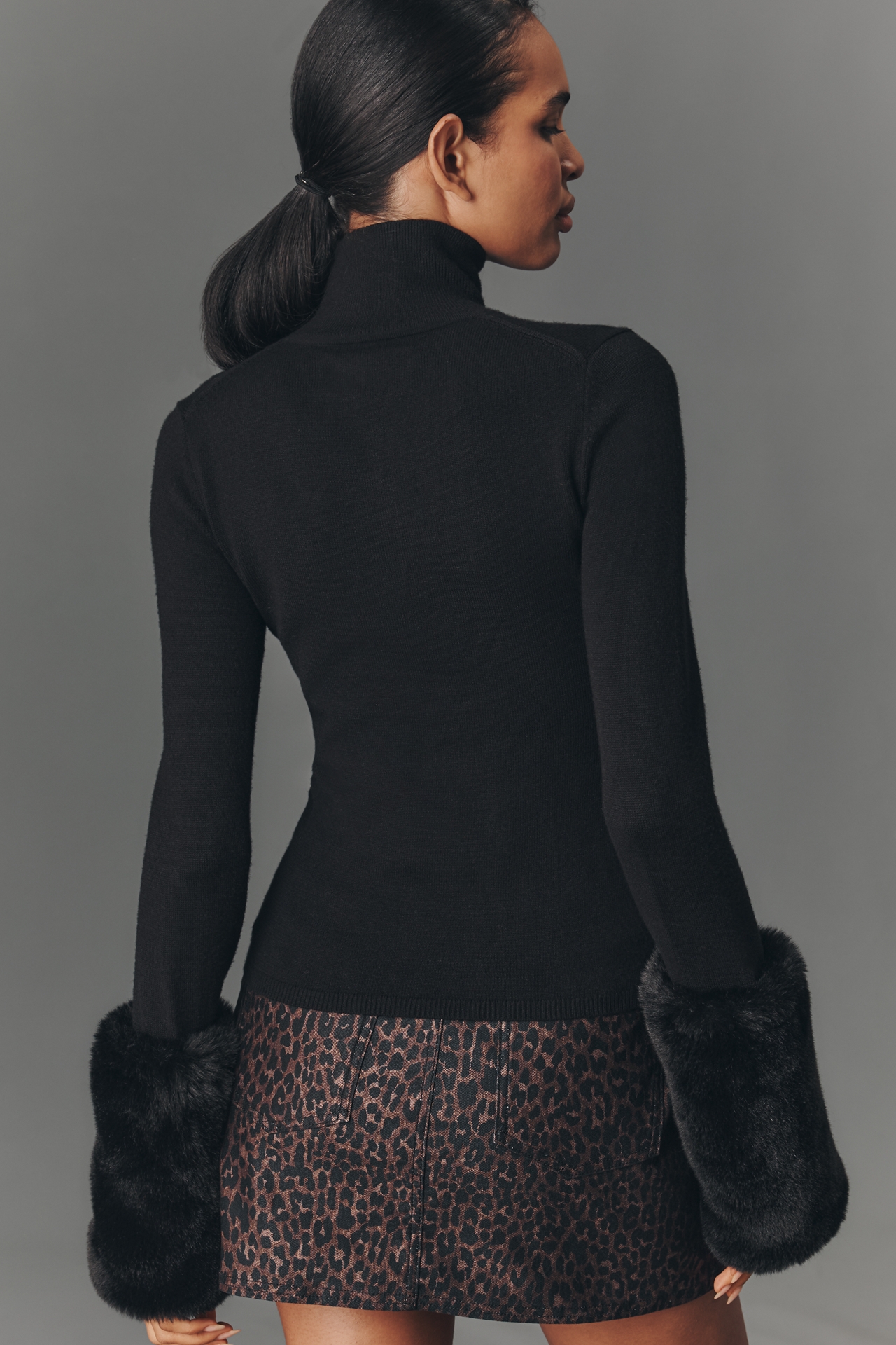 APPARIS Aspen Faux-Fur Cuff Turtleneck Sweater