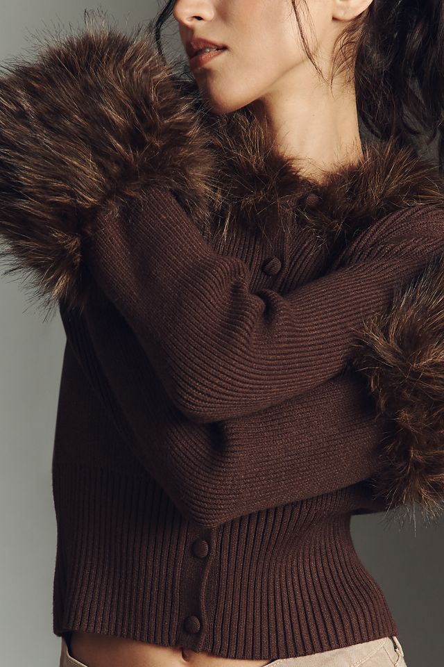 APPARIS Rosa Pluche™ Faux-Fur Trim Cardigan Sweater #1