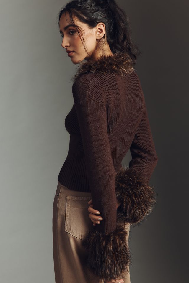 APPARIS Rosa Pluche™ Faux-Fur Trim Cardigan Sweater #2