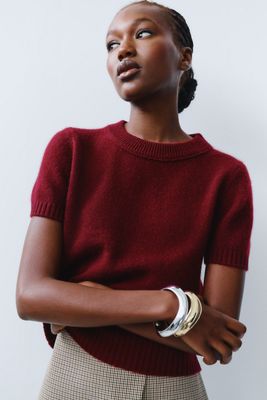 Maeve Mercer Cashmere Stretch Short Sleeve Sweater
