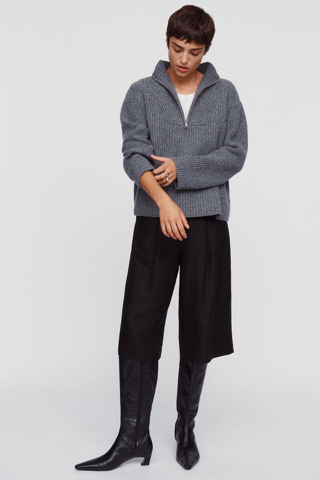 Maeve Freddy Ribbed Wool Blend Half Zip Sweater #1