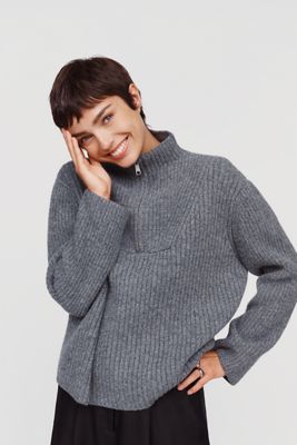 Maeve Freddy Ribbed Wool Blend Half Zip Sweater
