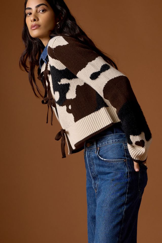 By Anthropologie Cow Print Tie-Front Cardigan #2