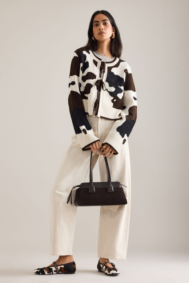 By Anthropologie Cow Print Tie-Front Cardigan #5