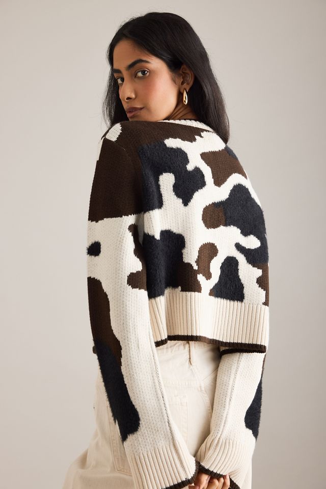 By Anthropologie Cow Print Tie-Front Cardigan #4