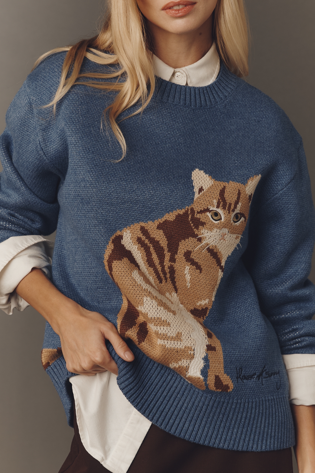 House Of Sunny The Ginger Cat Crew-Neck Crop Sweatshirt