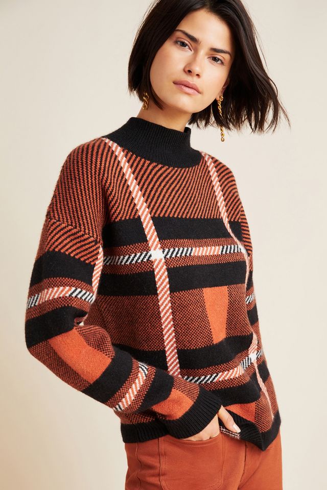 Plaid mock outlet neck sweater