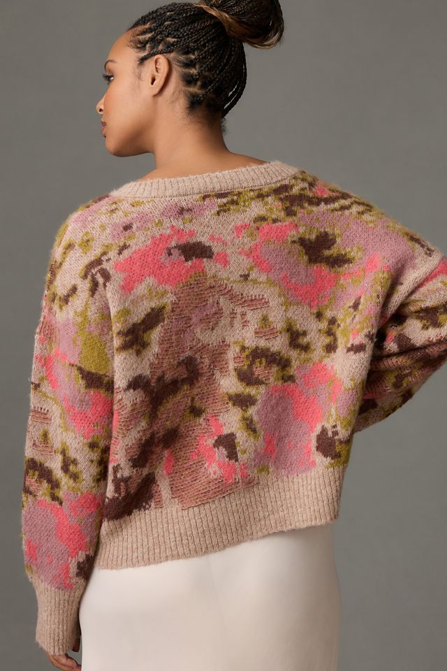 By Anthropologie Textured Crewneck Cardigan Sweater #6