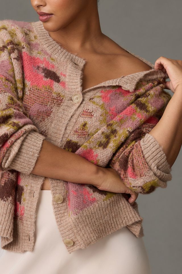 By Anthropologie Textured Crewneck Cardigan Sweater #7
