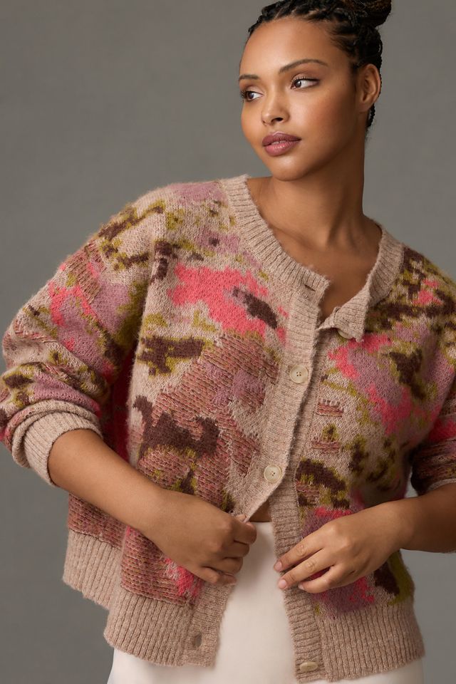 By Anthropologie Textured Crewneck Cardigan Sweater #8