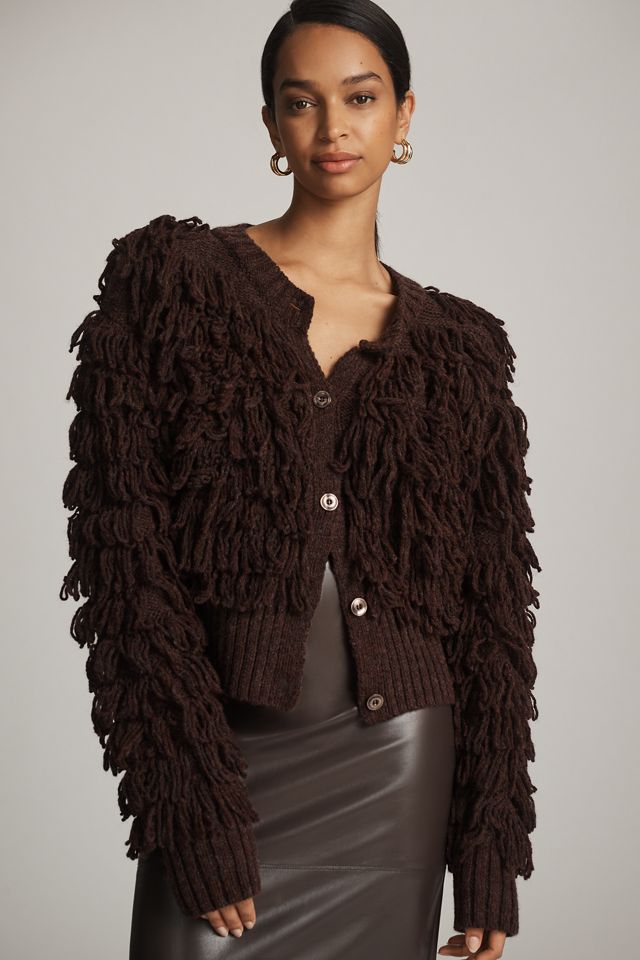 By Anthropologie Loopy Fringe Cardigan Sweater #1