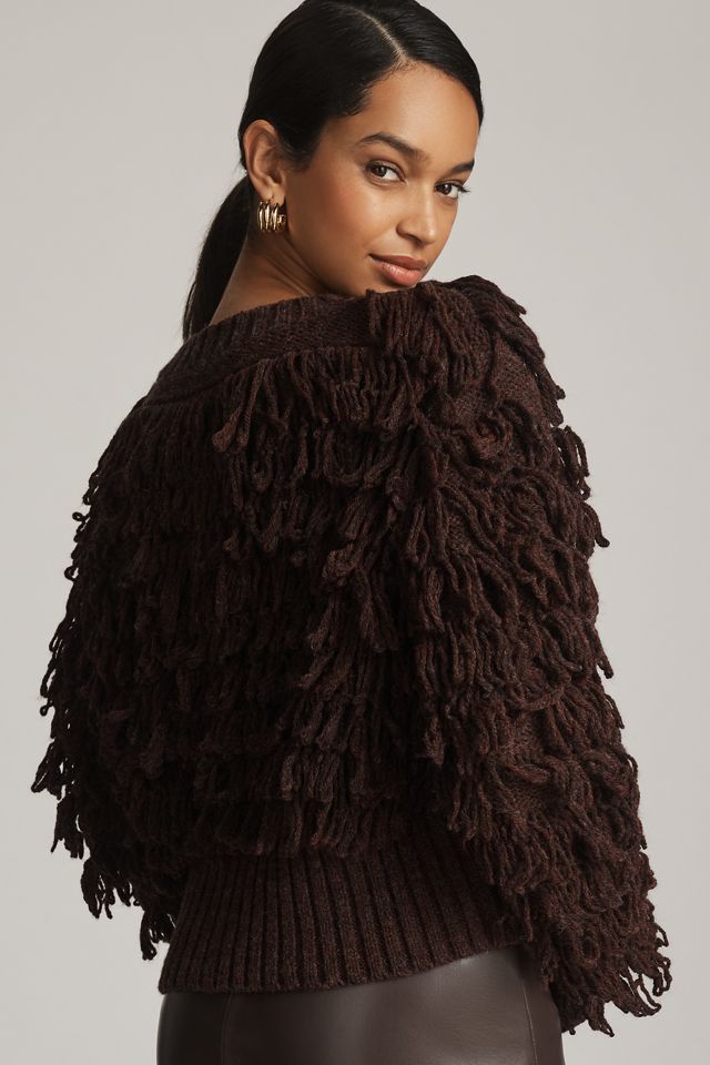 By Anthropologie Loopy Fringe Cardigan Sweater #2