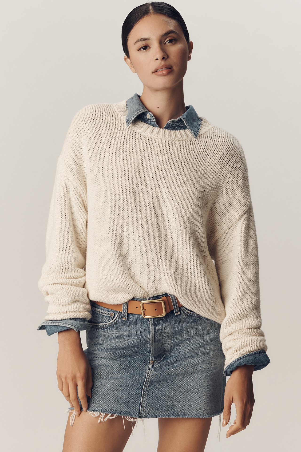Pilcro Cotton Oversized Roll-Hem Pullover Sweater