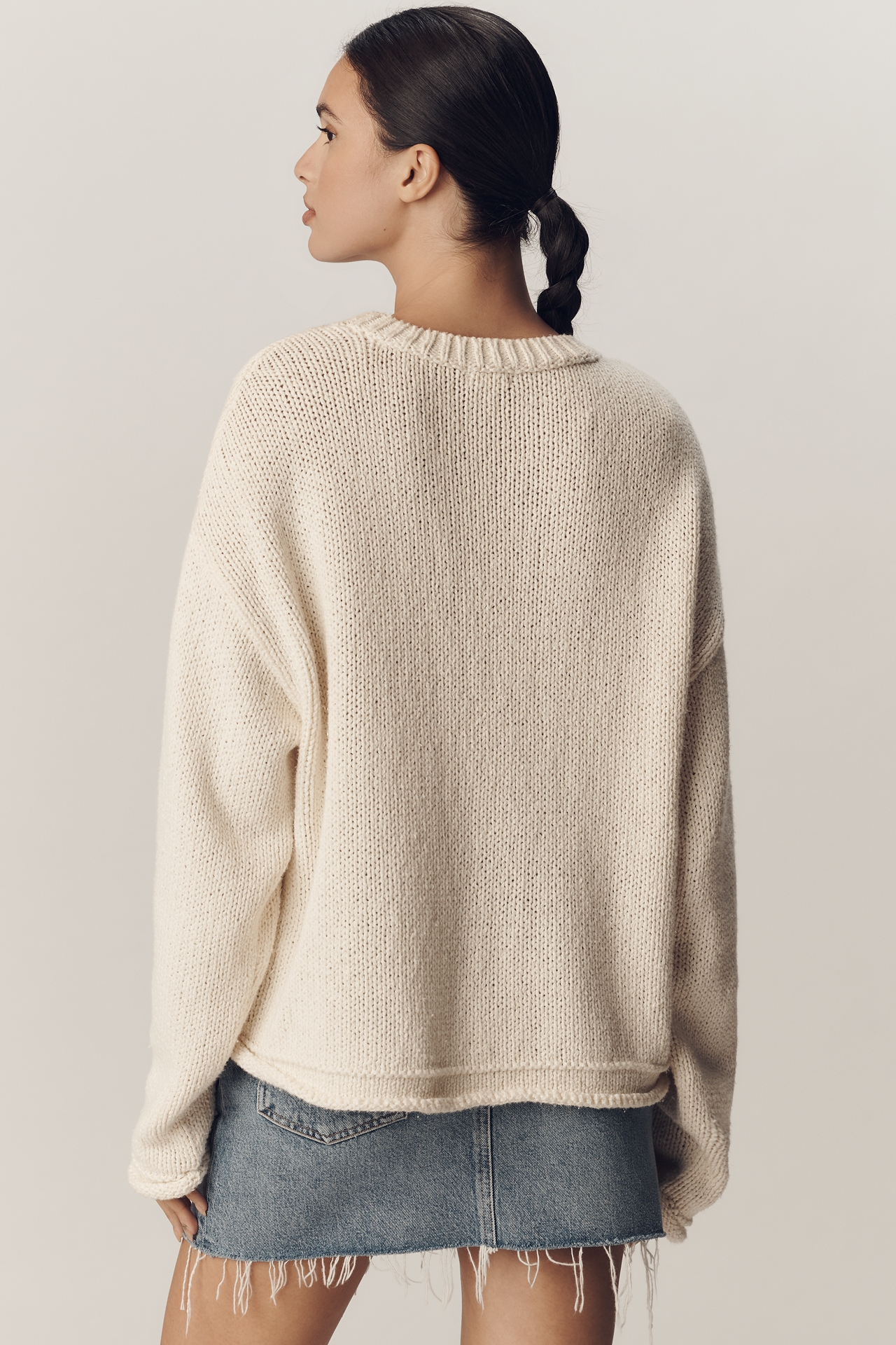 Pilcro Cotton Oversized Roll-Hem Pullover Sweater