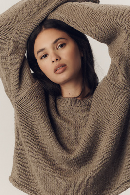 Pilcro Cotton Oversized Roll-hem Pullover Sweater In Sand