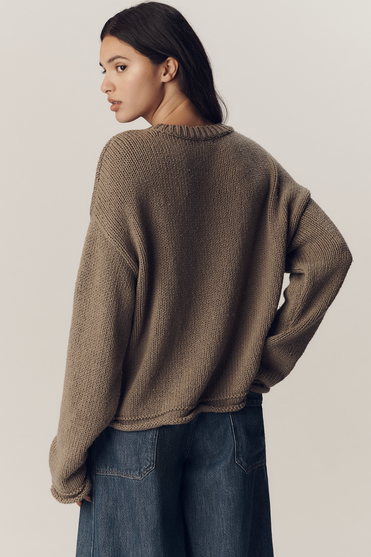 Pilcro Cotton Oversized Roll-Hem Pullover Sweater