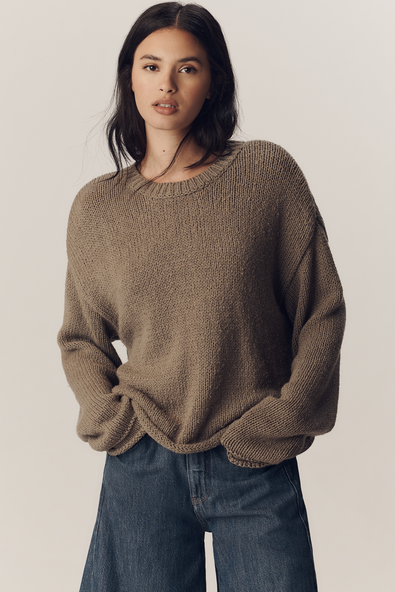Pilcro Cotton Oversized Roll-Hem Pullover Sweater