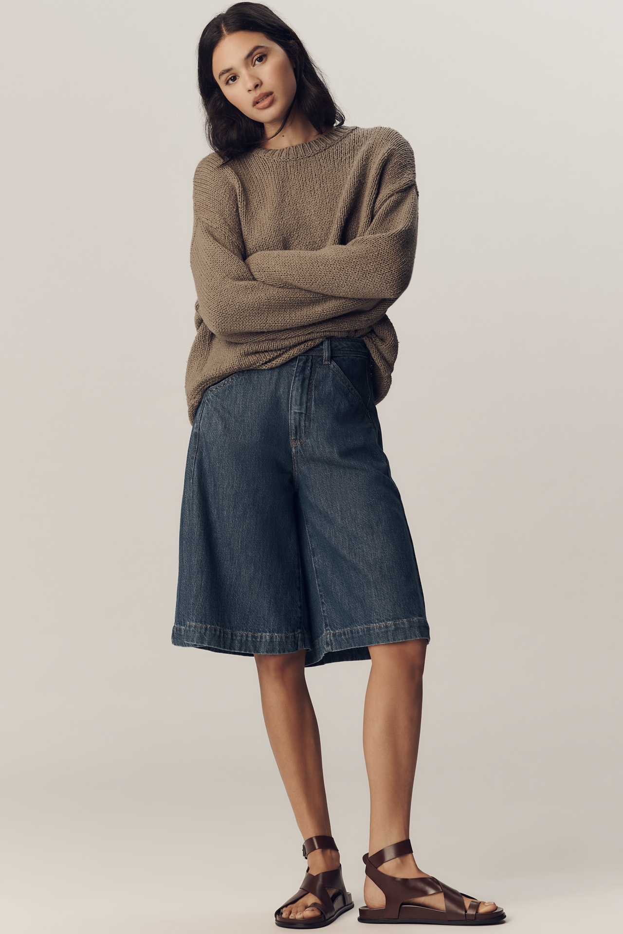 Pilcro Cotton Oversized Roll-Hem Pullover Sweater