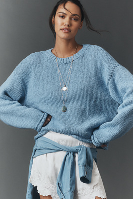 Pilcro Cotton Oversized Roll-hem Pullover Sweater In Blue