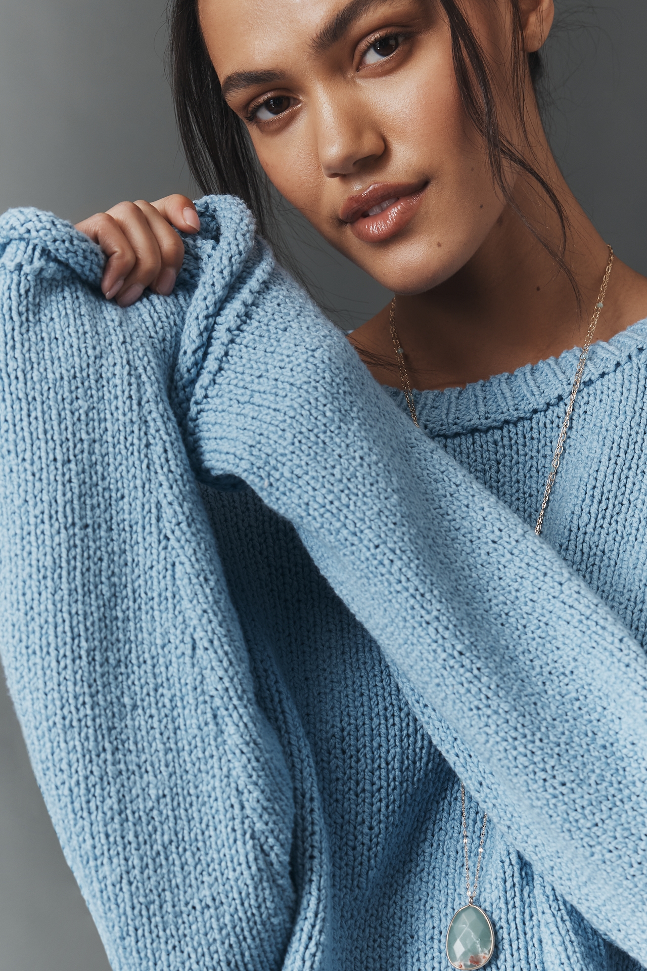 Pilcro Cotton Oversized Roll-Hem Pullover Sweater