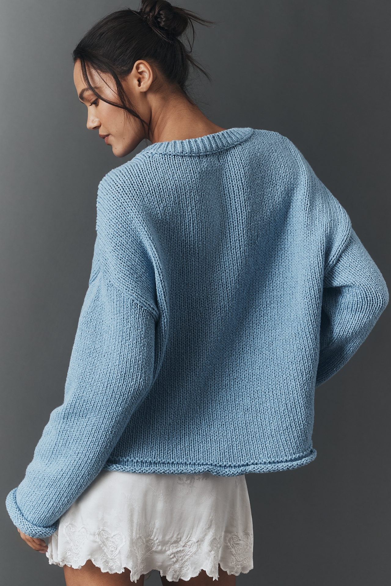 Pilcro Cotton Oversized Roll-Hem Pullover Sweater