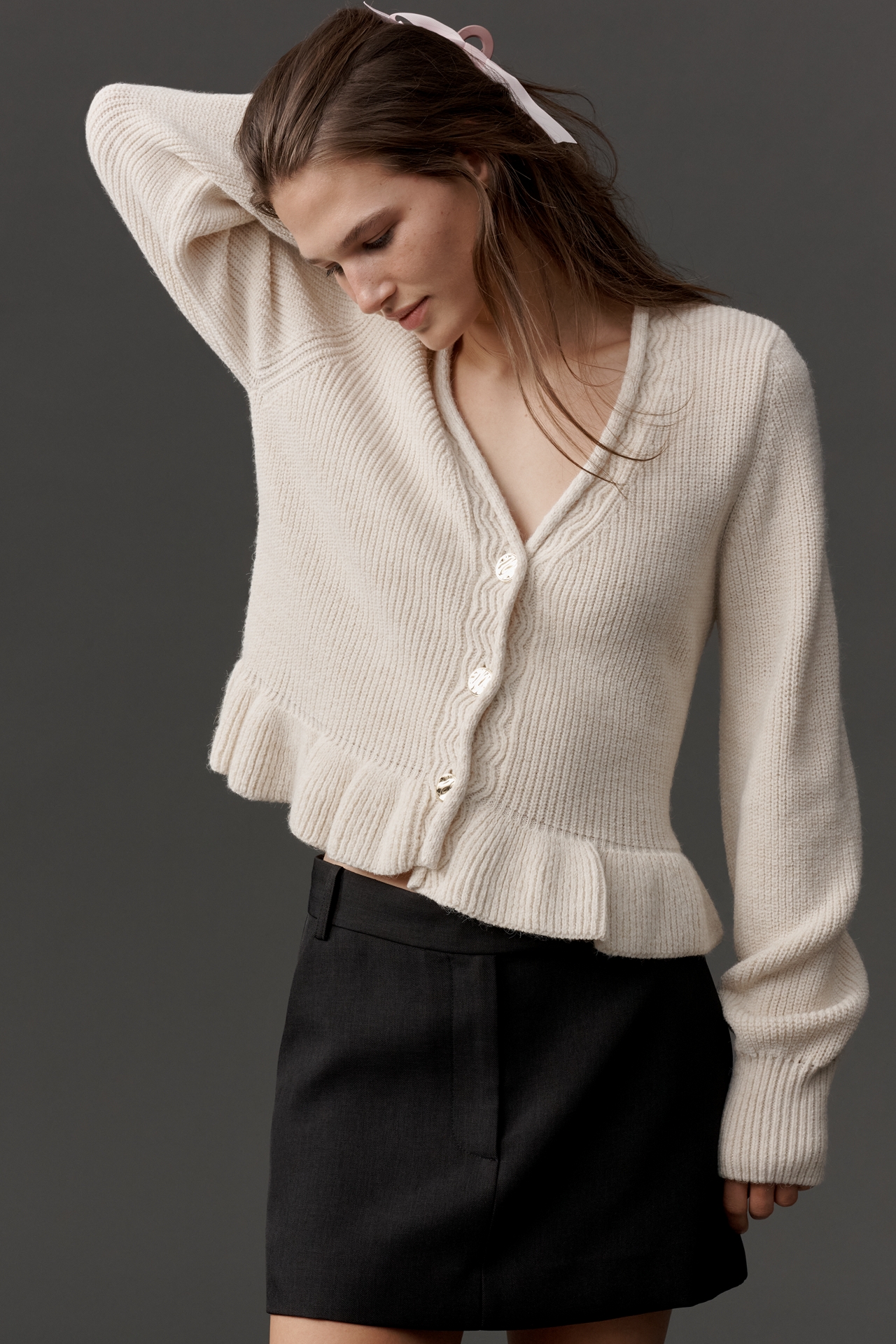 Maeve Ruffled Hem Cardigan Sweater