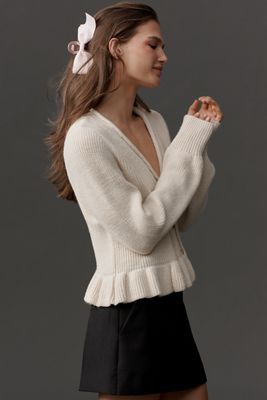 Maeve Ruffled Hem Cardigan Sweater