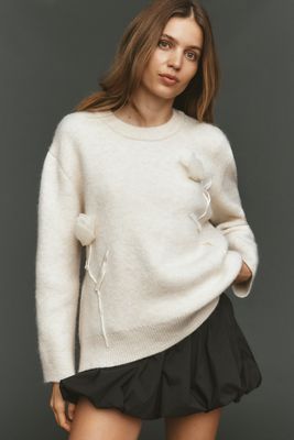 By Anthropologie 3D Floral Crewneck Sweater