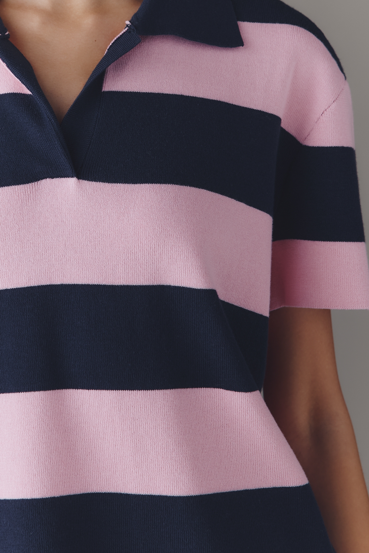 Maeve Boxy Short-Sleeve Rugby Polo Top