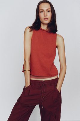 Camiseta sin Mangas de Punto con Cuello Alto 100% Algodón Pilcro