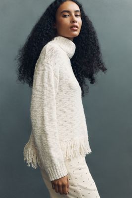 Pilcro 100% Cotton Fringed Turtleneck Sweater