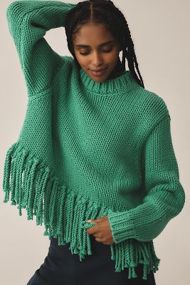 The Wolf Gang Verde Fringe Sweater In Green