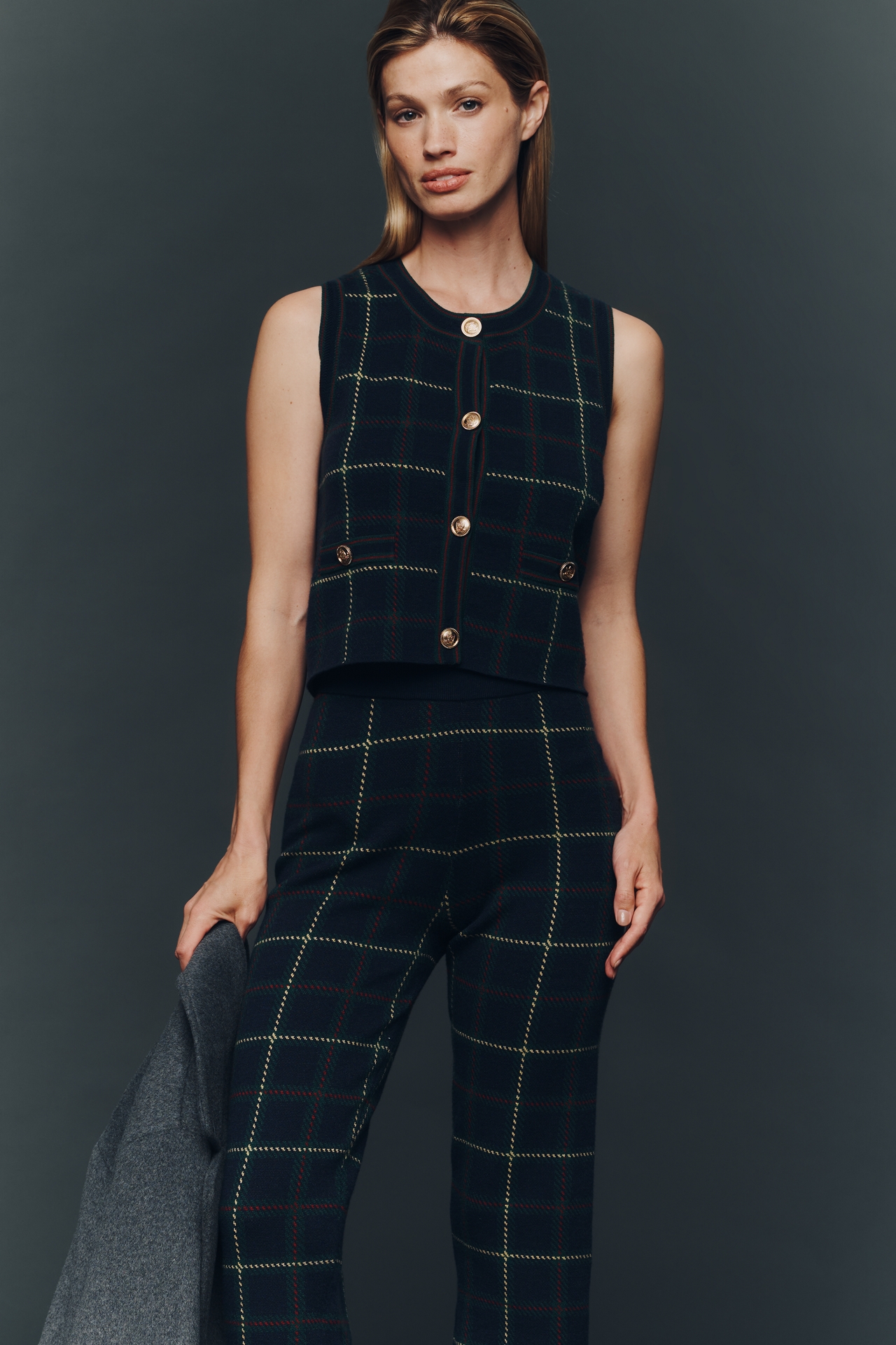 Saylor Tilden Sleeveless Knit Button-Front Top