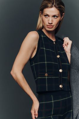 Saylor Tilden Sleeveless Knit Button-Front Top