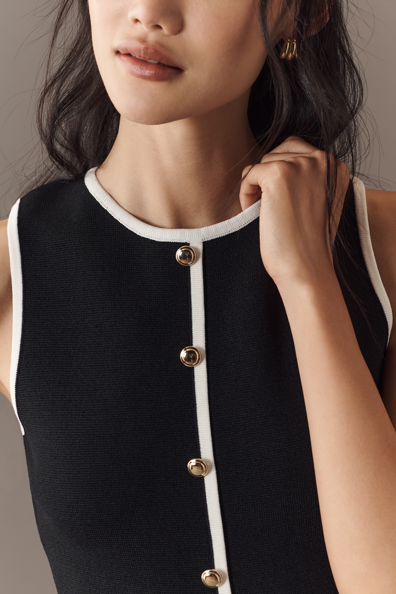 Endless Rose Crew-Neck Piped Cardigan Sweater Tank