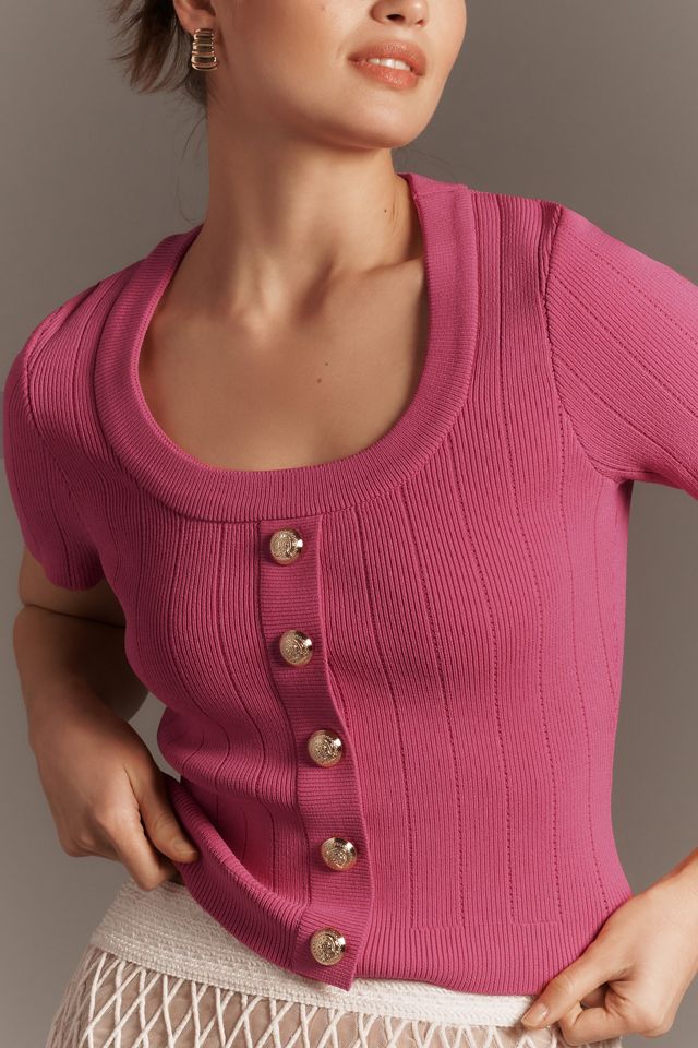 Endless Rose Compact Button-Front Sweater Tee #1